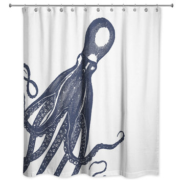Octopus Shower Curtain, Navy/White