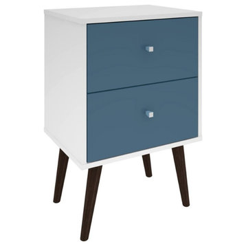 Manhattan Comfort Liberty 2-Drawer Solid Wood End Table in White/Aqua Blue