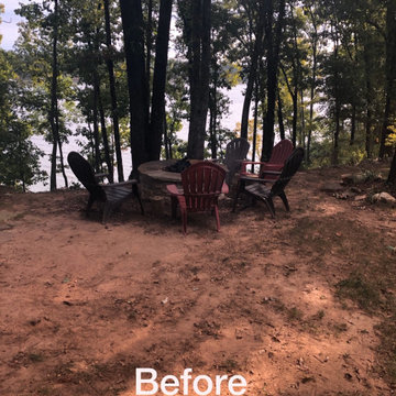 Flagstone patio and Moss rock Wall