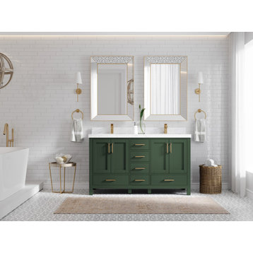 Malibu 60 Double Sink Bathroom Vanity in Lafayette Green 2" Venatino Quartz
