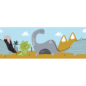 GB90101g8 Cartoon Dinosaur Scene Peel and Stick Wallpaper Border 8in x 15ft