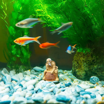Fisherman Figurine with Basket Trap | Aquarium Decor