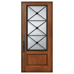 Knockety - Republic Fiberglass Door, Clear Glass, Right Hand Inswing - Comes in GunStock finish, Pre-Hung and Pre-Finished