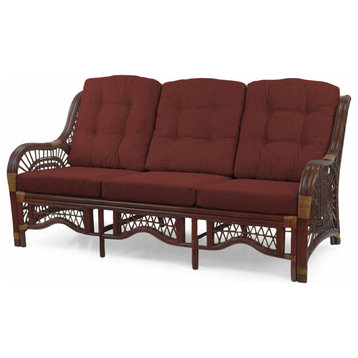 Malibu Handmade 3-Seater Sofa Natural Rattan Wicker, Dark Brown, Dark Brown Cushion