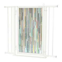 Fusion Gates - Fusion Gate with Modern Lines Design, White Pearl, 32"-36" - Baby Gates And Child Safety