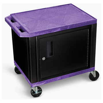 Luxor Tuffy 2-Shelf AV Cart With Cabinet and Electric, Purple/Black