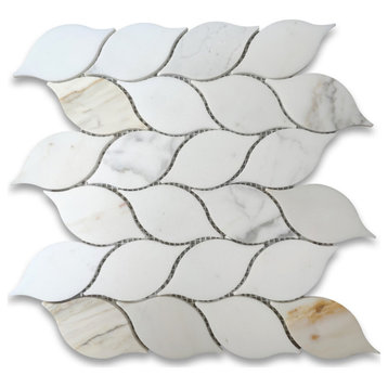 Calacatta Gold Marble Leaf Shape Medi Mosaic Tile Honed, 1 sheet