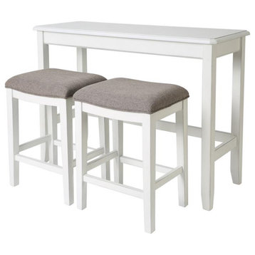 Bowery Hill Traditional Wood Sofa Table with Two Stools in White
