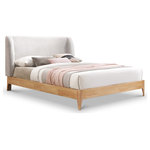 Meridian Furniture - Ventura Upholstered Bed, Gray, Full - Bestow midcentury modern charm to your bedroom retreat with this lovely Ventura fabric bed. A winged headboard adds an elegant touch to the design of this handsome bed, and upholstery in a soft neutral grey color makes it easy to integrate the bed with other furnishings. Solid wood legs in a natural finish form a contrast that enhances the bed's overall aesthetic. This is a full-slatted bed, so use it with or without a box spring as desired.