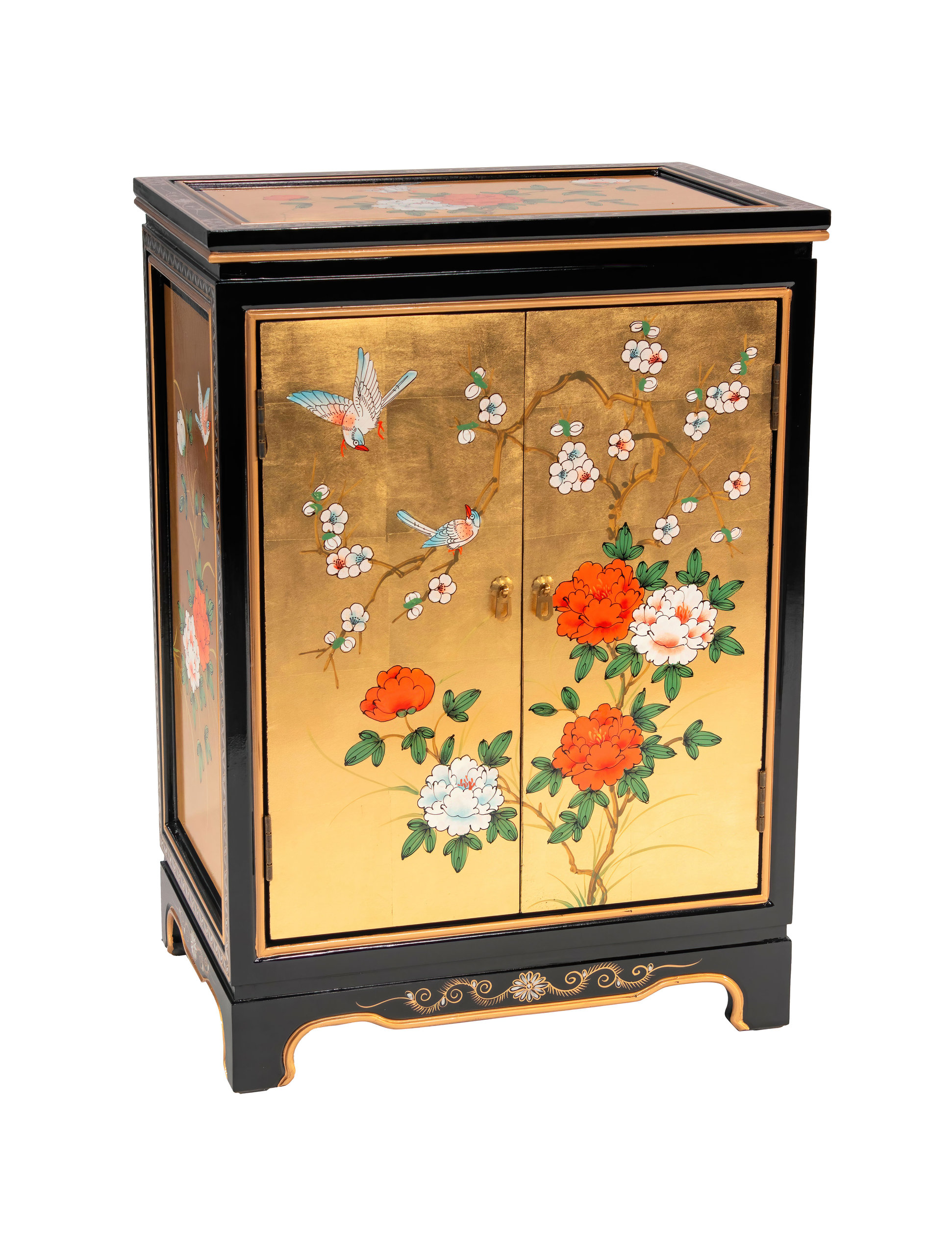 Gold Lacquer Shoe Cabinet Birds and Flowers