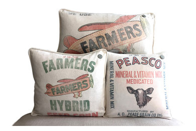 Vintage US Farm Sack Pillows for Kids