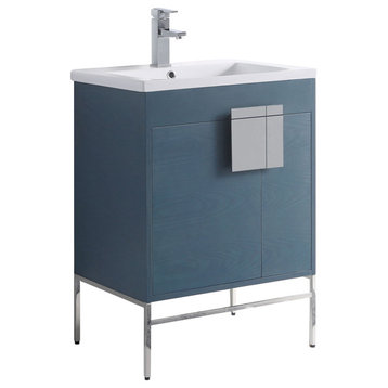 Modern Blue Bathroom Vanity Set, Chrome Hardware, Vireous China Sink Top