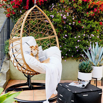 Hanging Egg Chair Lounge Area - Styled by Emily Henderson