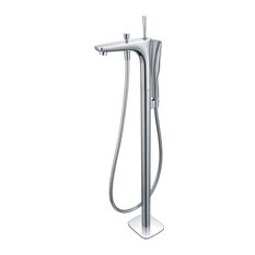 Freestanding Chrome-Plated Brass Bath Mixer Tap With Hand Shower
