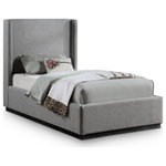 Meridian Furniture - Flynn Linen Textured Fabric Full Bed, Gray, Twin - Unwind and relax as the cares of the day drift away from the confines of this Flynn linen textured fabric bed. An artfully designed bedroom masterpiece, this twin-sized bed offers a winged headboard that's extra tall to make a bold impression in your bedroom sanctuary. The linen upholstery fabric that covers this entire bed from top to bottom is soft to the touch, while the headboard is lightly padded for comfort as you read in bed or watch TV. A solid wood base provides sturdy support for this impeccably styed fabric bed.