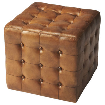 BUTLER LEON BROWN LEATHER OTTOMAN