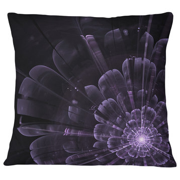 Glowing Crystal Purple Fractal Flower Floral Throw Pillow, 18"x18"