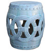 Chinese White Coin Pattern Round Clay Ceramic Garden Stool