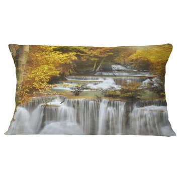 Autumn Huai Mae Kamin Waterfall Abstract Throw Pillow, 12"x20"