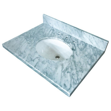 KVPB3622M38 36"x22" Marble Vanity Top With Undermount Sink, Carrara Marble