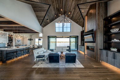 Example of a mountain style living room design in Denver