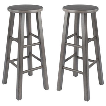 Home Square 2 Piece Transitional Solid Wood Bar Stool Set in Rustic Gray