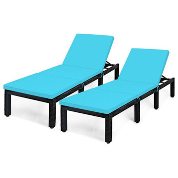 Costway 2 Pieces Adjustable Rattan Patio Lounge Height Adjustable in Turquoise
