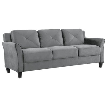 Traditional Sofa, Microfiber Upholstered Seat & Tufted Back Cushions, Dark Grey