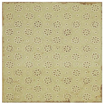 Annie Selke Artisanal Sage Green Lace Ceramic Wall Tile 6 x 6 in.