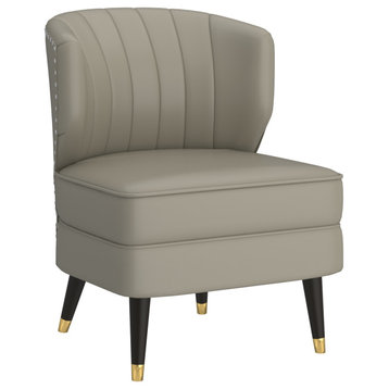 Modern Faux Leather Accent Chair, Gray-Beige