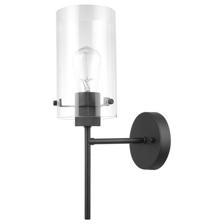 Pisaq 1-Light Wall Sconce, Matte Black, Clear Glass Shade