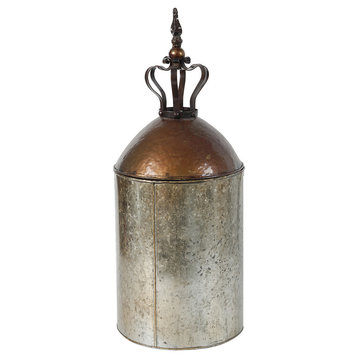 Lidded Metal Canister Jar Crown Design, 23"