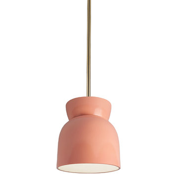 Large Hourglass Pendant, Gloss Blush, Antique Brass, Integrated LED