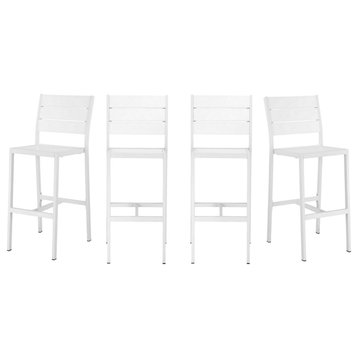 Benzara BM287728 Set of 4 Bar Height Side Chairs, White Aluminum Metal Frames