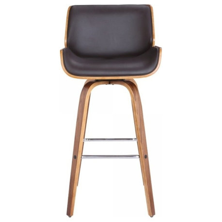 Tyler 30" Mid-Century Swivel Bar" Barstool, Brown Faux Leather