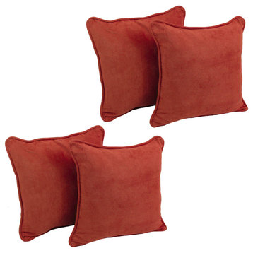 18" Double-Corded Solid Microsuede Square Throw Pillows, Set of 4, Cardinal Red