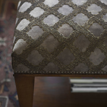 Beaumont & Fletcher - Ottoman Table in Otello Embroidery on Antique Grey Suede
