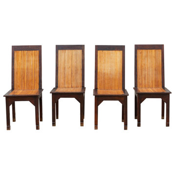 Set of Four Tall Plantation Bamboo & Wood Chairs