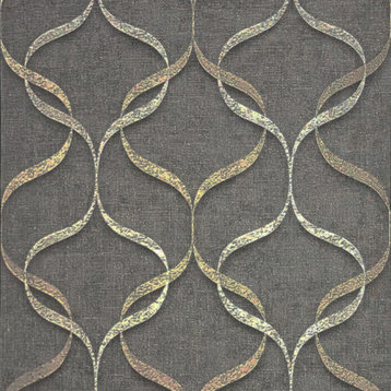 Dark gray brass silver metallic wavy trellis lines textured modern Wallpaper 3D, 8.5'' X 11'' Sample