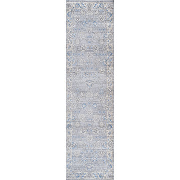 Modern Persian Moroccan Gray/Blue 2'x10' Runner Rug