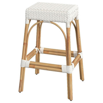 Home Square Rattan Backless Barstool in White Finish - Set of 2
