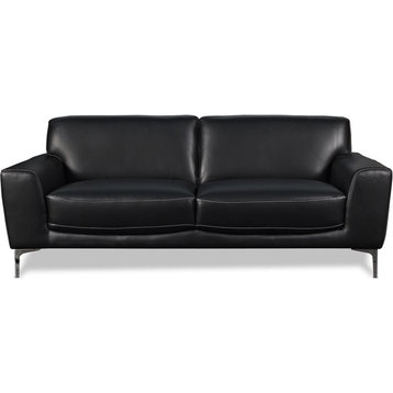Pemberly Row Modern Italian Leather Upholstered Sofa in Black