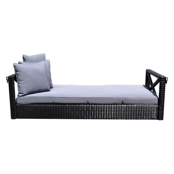 Style 23 Black 78'' Patio Porch Chain Swing Bed Chair Resin Wicker