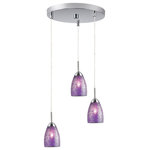 Woodbridge Lighting - Venezia Mini Pendant, Satin Nickel, Mosaic Purple, 3-Light, 11"D - The Venezia collection is a series of hanging lights featuring uniquely colored designer glass. With many color options to choose from, this transitional design can blend in many rooms with different colors and themes.