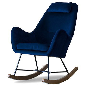 Roman Mid-Century Modern Indoor Nursery Rocking Chair, Dark Blue