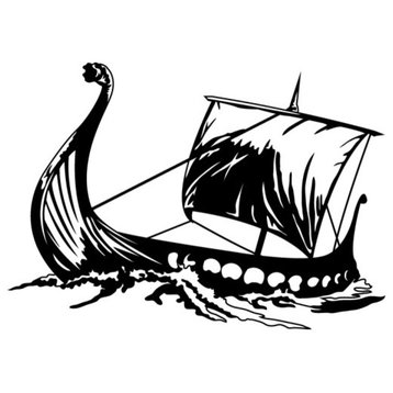 Viking Ship Wall Decal, Black, 16"x11"