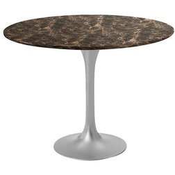 Midcentury Dining Tables 36" Round Saarinen Table, Platinum Base, Coated Emperador Dark Marble Top