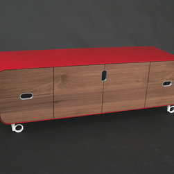 RED! Contemporary Steel and Walnut Entertainment Unit - Buffets And Sideboards