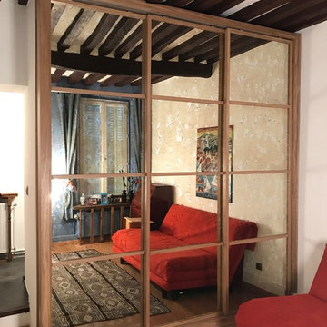 Création de porte coulissante en chêne et miroir vieilli