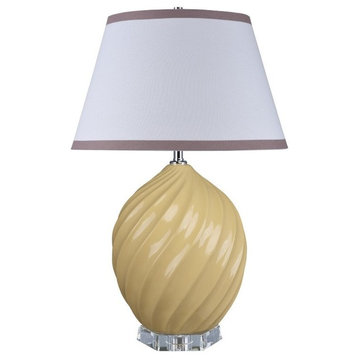 40044-2, 26 1/2" High Ceramic Table Lamp, Daffodil Yellow With Crystal Base